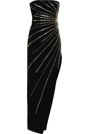 NISSA Mirrored-studs asymmetric maxi dress