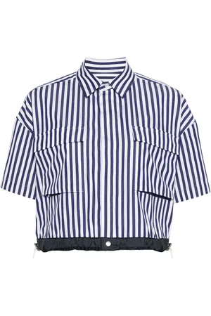SACAI Striped cotton cropped blouse