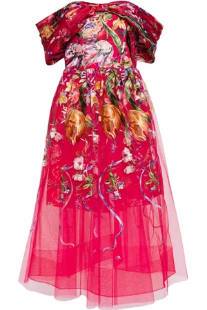 Marchesa Notte Ribbons tulle midi dress