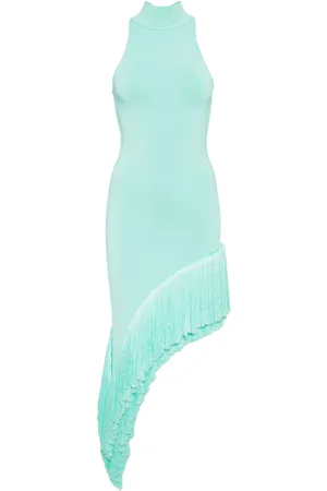 DAVID KOMA Fringed asymmetric midi dress