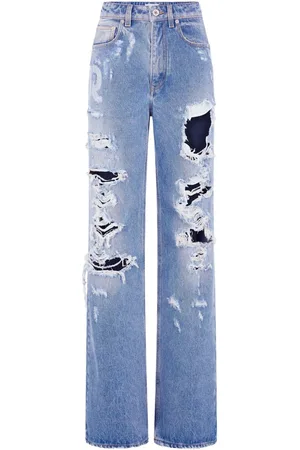 Paco rabanne Ripped-detailing cotton wide-leg jeans