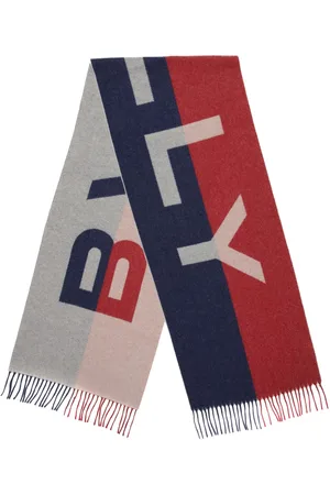 Bally Logo-jacquard two-tone fringed scarf