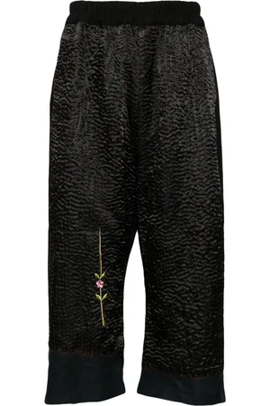 BY WALID Floral-embroidered cropped trousers