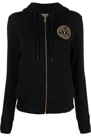 VERSACE Logo-embroidered zip-up cotton hoodie