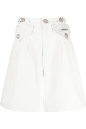 KIMHEKIM High-rise logo-patch denim shorts