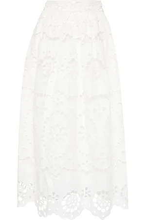 ZIMMERMANN Lexi embroidered linen midi skirt