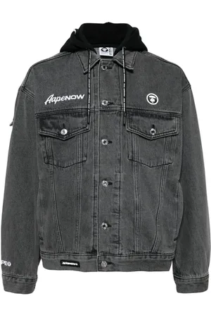 A Bathing Ape Logo-appliqué hooded denim jacket