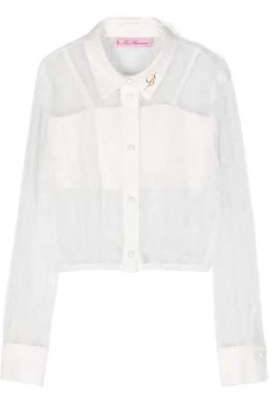 MISS BLUMARINE Logo-plaque floral-lace blouse