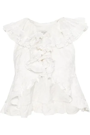 Serafini Floral-jacquard ruffled blouse