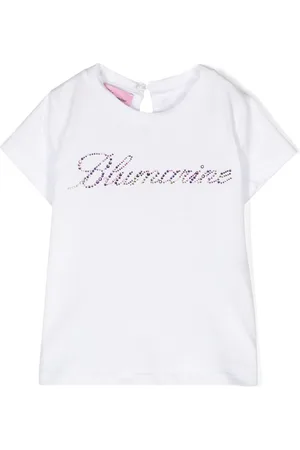 MISS BLUMARINE Rhinestone-logo cotton T-shirt