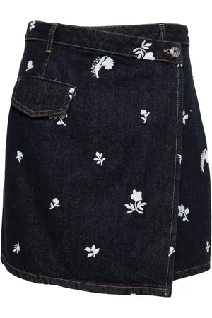 Lanvin Floral-embroidered denim skirt
