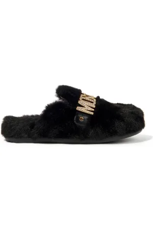Moschino Logo-lettering faux-fur slippers