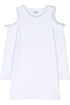 Msgm Ruffled-detailed cold-shoulder T-shirt