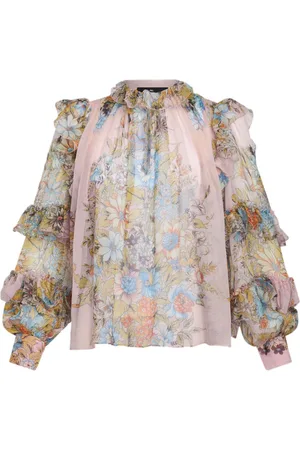 Etro Floral-print ruffled silk blouse