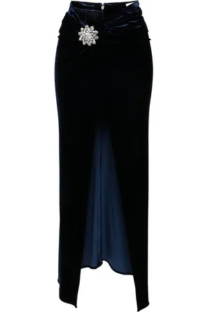 Paco rabanne Crystal-brooch velvet midi skirt