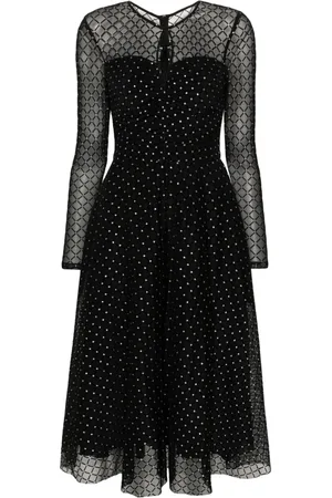 NISSA Glitter-dots flared midi dress
