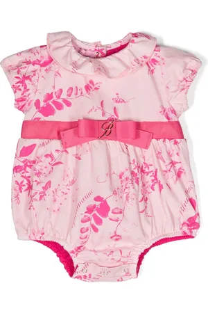 MISS BLUMARINE Leaf-print cotton romper