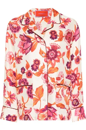 La DoubleJ Floral-print silk pajama shirt