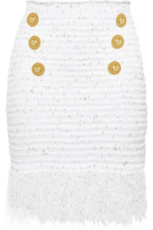 Balmain 6-Button fringed tweed skirt