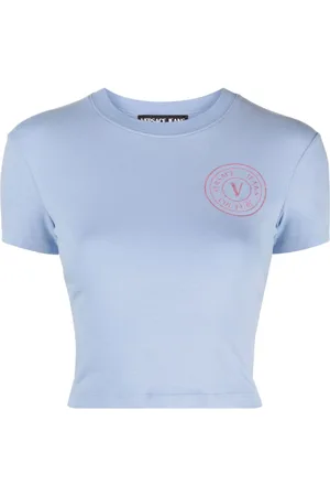 VERSACE Glitter-logo cropped cotton T-shirt