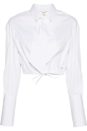 GENNY Logo-plaque cropped poplin shirt