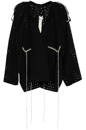 Litkovskaya Perforated thread-detail cotton blouse