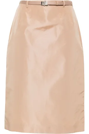 Prada Logo-buckle straight faille skirt