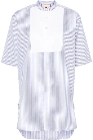Plan C Halo-stripe panelled cotton shirt