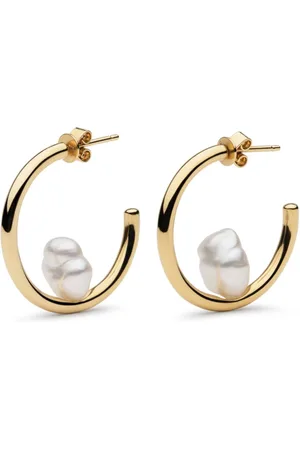 Autore 9kt yellow Camille pearl hoop earrings