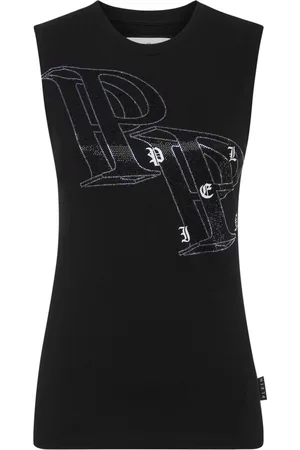 Philipp Plein Crystal-embellished logo-print tank top