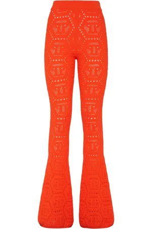 Philipp Plein Monogram-intarsia bootcut trousers