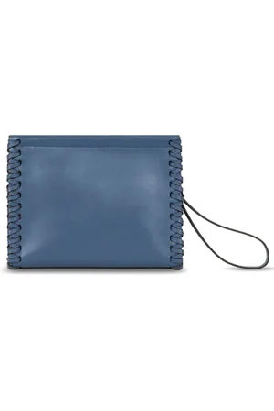 Etro Medium whipstich-detail leather clutch bag