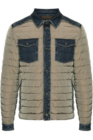 MOORER Denim-trim quilted jacket