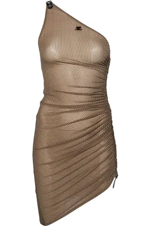Courrèges Mini-check one-shoulder dress
