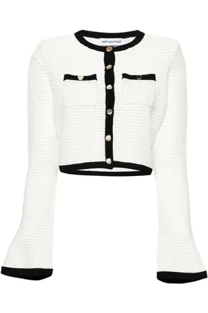 Self-Portrait Pointelle-knit cropped cardigan