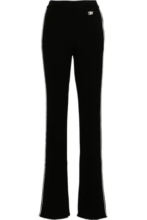 OFF-WHITE Side-stripe ribbed flared trousers
