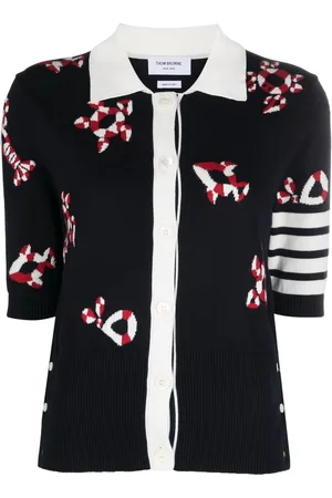 Thom Browne 4-Bar intarsia knit polo cardigan