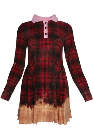 Natasha Zinko Plaid-check bleached-effect minidress