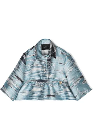 John Richmond Distressed-print peplum blouse