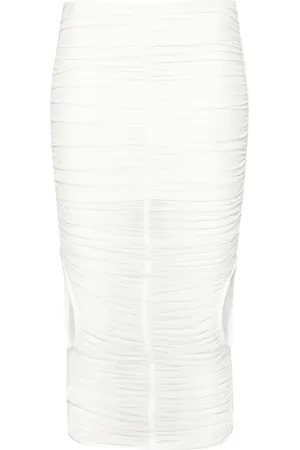 MUGLER Mesh ruched midi skirt