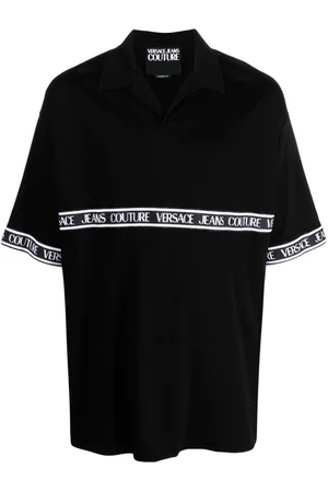 VERSACE Logo-tape cotton polo shirt