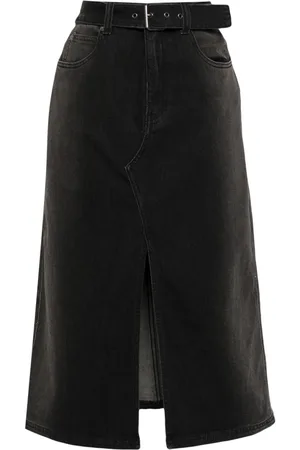 Izzue Belted denim midi skirt