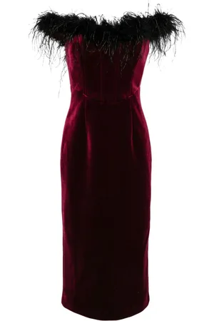 Rebecca Vallance Vanessa feather-trimmed midi dress