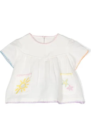 Stella McCartney Embroidered chambray flared blouse