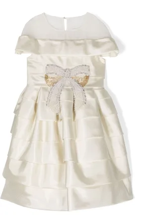 Marchesa Notte Bow-detail ruffled dress