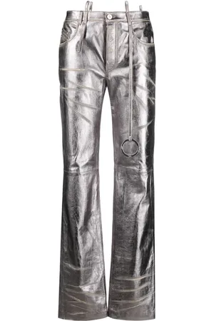 The Attico Distressed straight-leg leather trousers