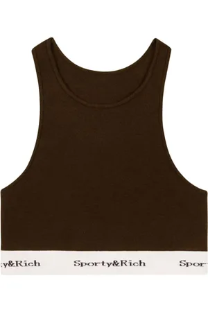 Sporty & Rich Serif-logo ribbed crop top