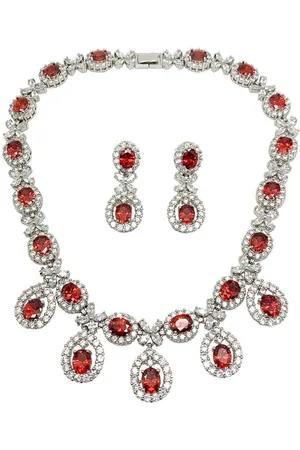 JENNIFER GIBSON JEWELLERY Vintage fire crystal droplet necklace and earrings 2000s