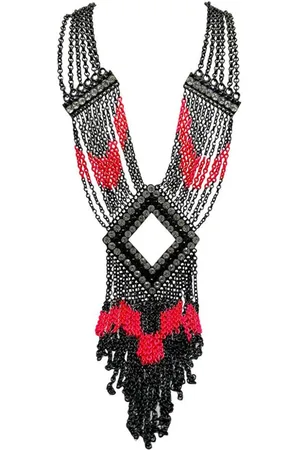 JENNIFER GIBSON JEWELLERY Statement Art Deco Inspired Neon & Tassel Collar 2000s
