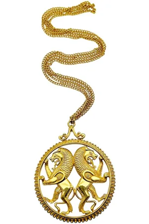 JENNIFER GIBSON JEWELLERY Vintage Statement Rampant Lions Medallion Necklace 1960s